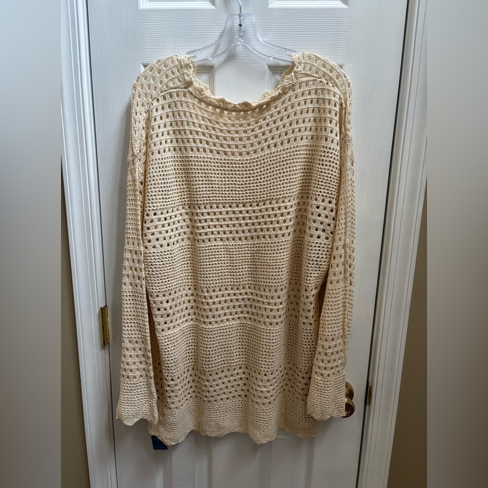 Cupshe Women's Seaside Crocheted Cutout Long Sleeve  Cover-Up, Size L, NWT - Picture 3 of 4